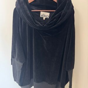 Aiko Black Velvet Cowl Neck Sweater